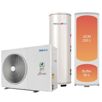 Pachet pompa de caldura tip inverter, monobloc, aer-apa, DOTELS 12kW, Wi-Fi, 230 V
